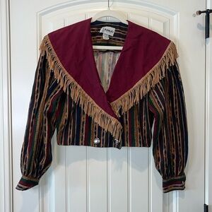 Adorable Banjo Dallas western cowgirl striped fringe cropped statement jacket M